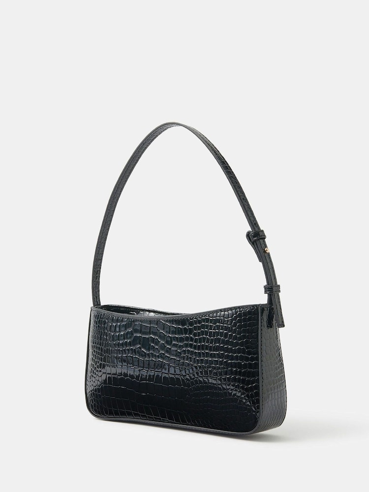 Accessorize Black Faux Croc Shoulder Bag - Image 2 of 5 Accessorize Black Faux Croc Shoulder Bag - Image 2 of 5