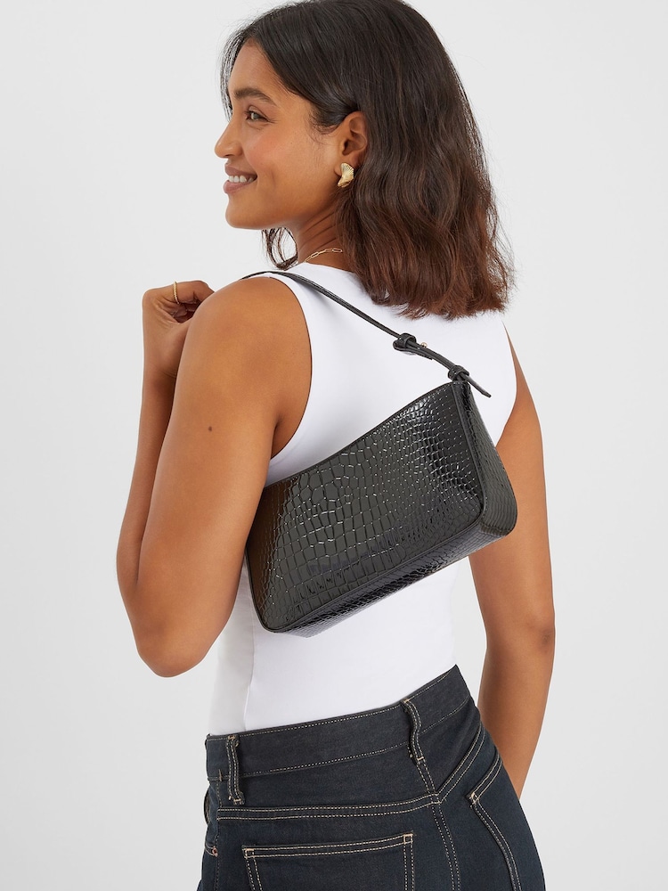 Accessorize Black Faux Croc Shoulder Bag - Image 5 of 5 Accessorize Black Faux Croc Shoulder Bag - Image 5 of 5