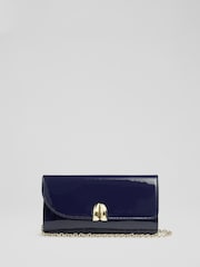 LK Bennett Blue Florence Soft Suede Curve Flap Clutch Bag - Image 1 of 3