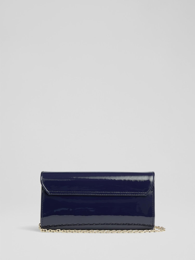 LK Bennett Blue Florence Soft Suede Curve Flap Clutch Bag - Image 2 of 3