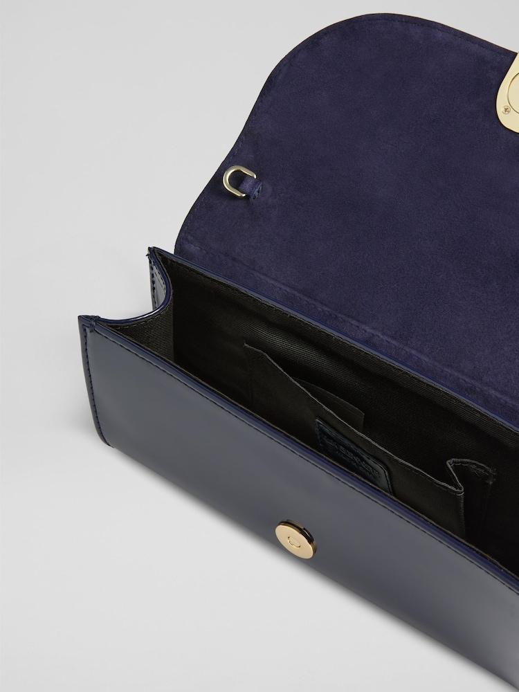 LK Bennett Blue Florence Soft Suede Curve Flap Clutch Bag - Image 3 of 3