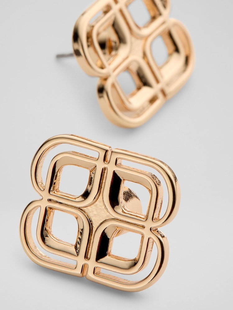 LK Bennett Metallic Logo Motif Stud Earrings - Image 1 of 4 LK Bennett Metallic Logo Motif Stud Earrings - Image 1 of 4