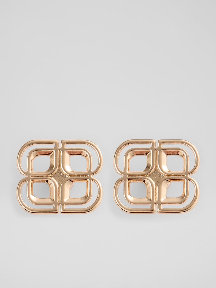 LK Bennett Metallic Logo Motif Stud Earrings - Image 2 of 4