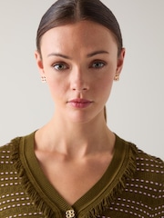 LK Bennett Metallic Logo Motif Stud Earrings - Image 3 of 4
