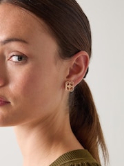 LK Bennett Metallic Logo Motif Stud Earrings - Image 4 of 4