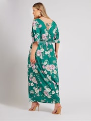 Yours Curve Green London Floral Angel Sleeve Maxi Dress - Image 2 of 4