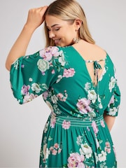 Yours Curve Green London Floral Angel Sleeve Maxi Dress - Image 4 of 4