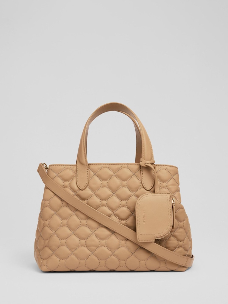 LK Bennett Brown Olivia Grained Leather Oloid Tote Bag - Image 1 of 5