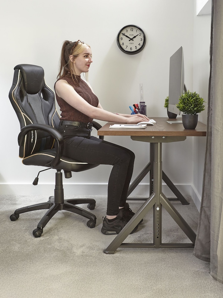 X Rocker Gold Maverick Height Adjustable Office Gaming Chair With Natural Lumbar Support - Image 2 of 6 X Rocker Gold Maverick Height Adjustable Office Gaming Chair With Natural Lumbar Support - Image 2 of 6