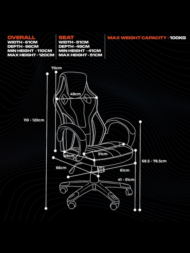 X Rocker Gold Maverick Height Adjustable Office Gaming Chair With Natural Lumbar Support - Image 6 of 6 X Rocker Gold Maverick Height Adjustable Office Gaming Chair With Natural Lumbar Support - Image 6 of 6