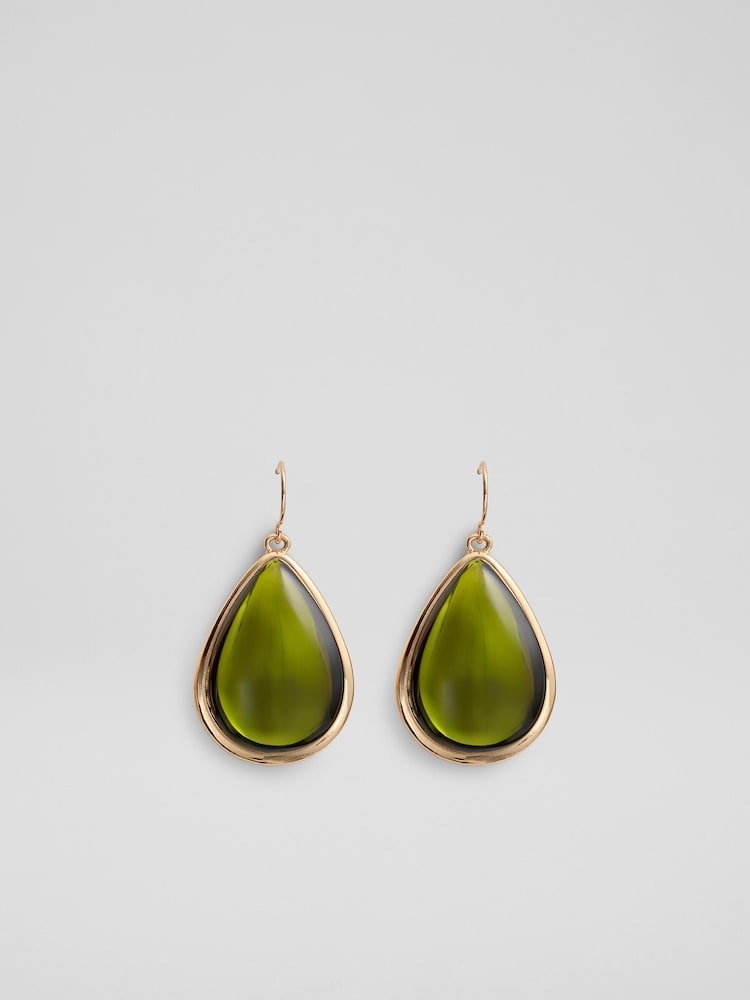 LK Bennett Green Jeanie Crystal Three Drop Stud Earrings - Image 1 of 3 LK Bennett Green Jeanie Crystal Three Drop Stud Earrings - Image 1 of 3