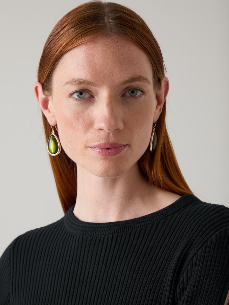 LK Bennett Green Jeanie Crystal Three Drop Stud Earrings - Image 3 of 3 LK Bennett Green Jeanie Crystal Three Drop Stud Earrings - Image 3 of 3