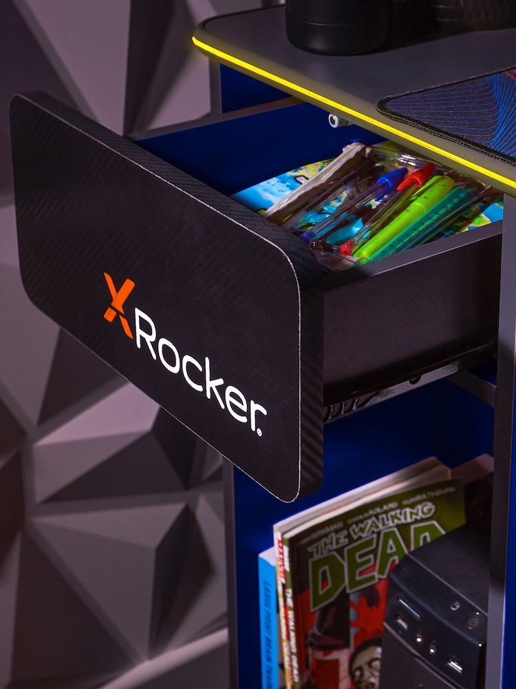 X Rocker Blue Carbon Tek Desk With Wireless Charging And Neo Fibre LED - Image 2 of 6