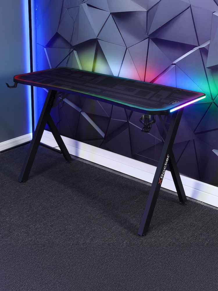X Rocker Black Lumio Compact Gaming Desk With 3 Sided App Control Lighting - Image 6 of 6