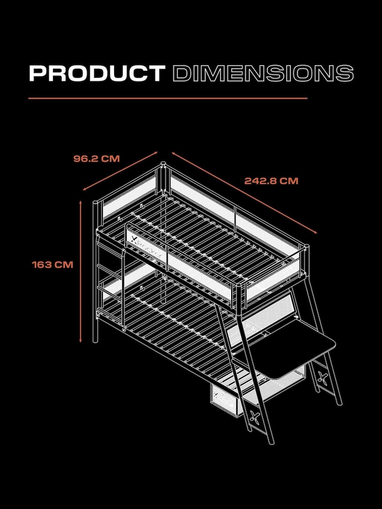 X Rocker Black Armada Dual Bunk Bed With Gaming Desk - Image 6 of 6