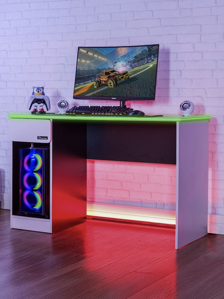 X Rocker White Carbon Tek Desk With Wireless Charging And Neo Fibre LED - Image 1 of 6