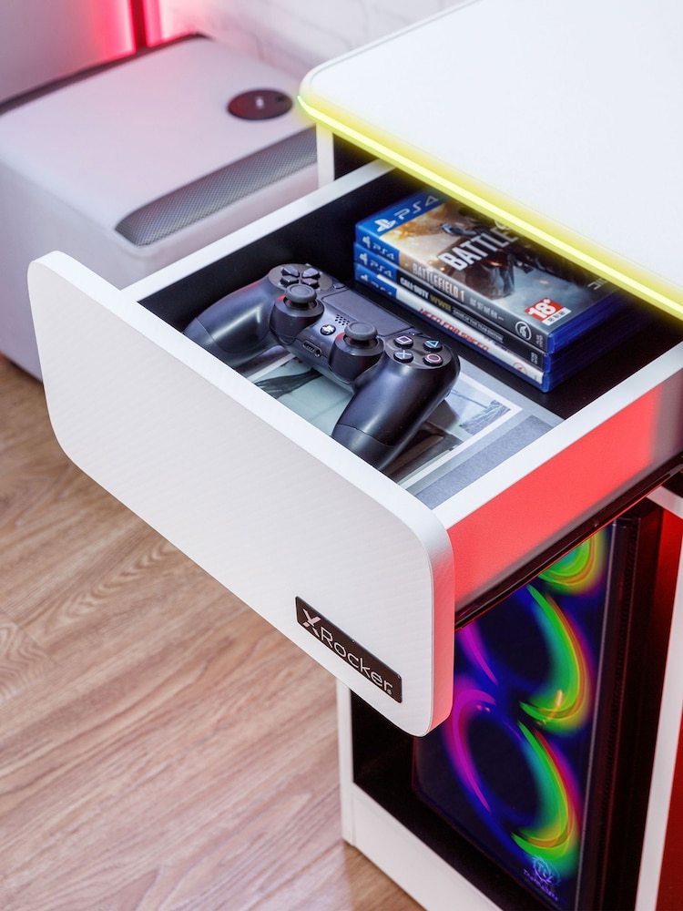 X Rocker White Carbon Tek Desk With Wireless Charging And Neo Fibre LED - Image 2 of 6