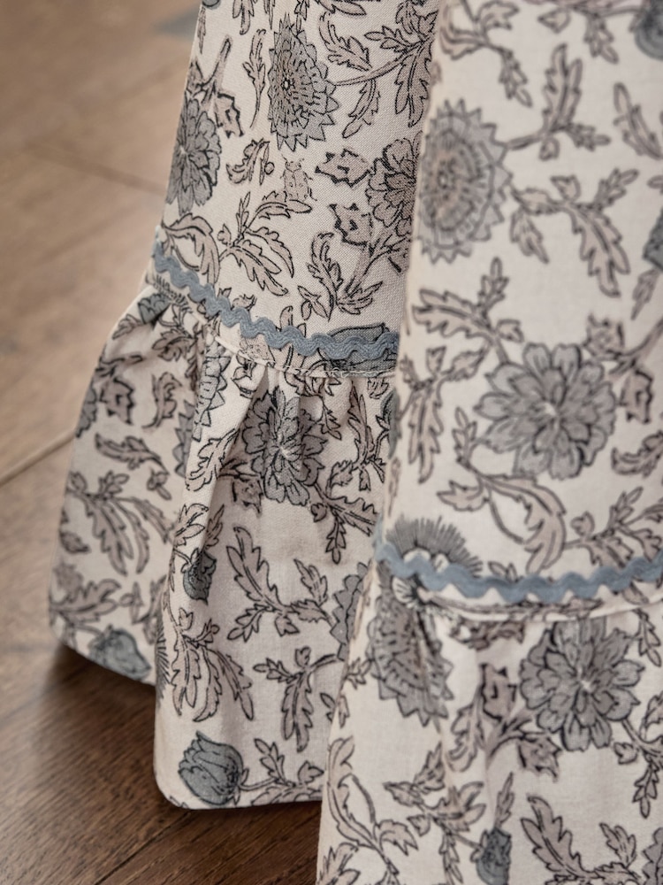 Blue Floral Round Cotton Tablecloth - Image 2 of 3