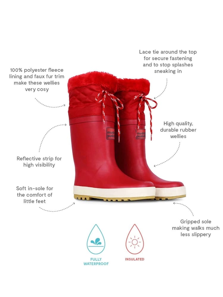 Muddy Puddles Red Fleece Lined Puddleflex Wellies - Image 5 of 5 Muddy Puddles Red Fleece Lined Puddleflex Wellies - Image 5 of 5