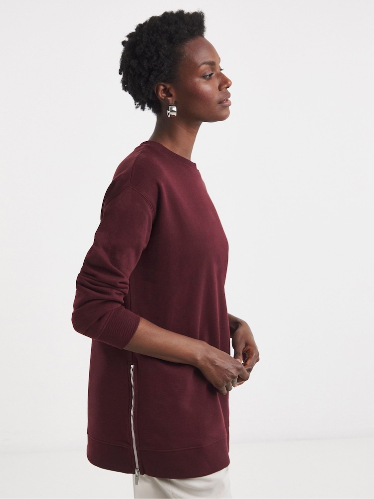 JD Williams Red Side Zip Longline Sweatshirt - Image 1 of 4