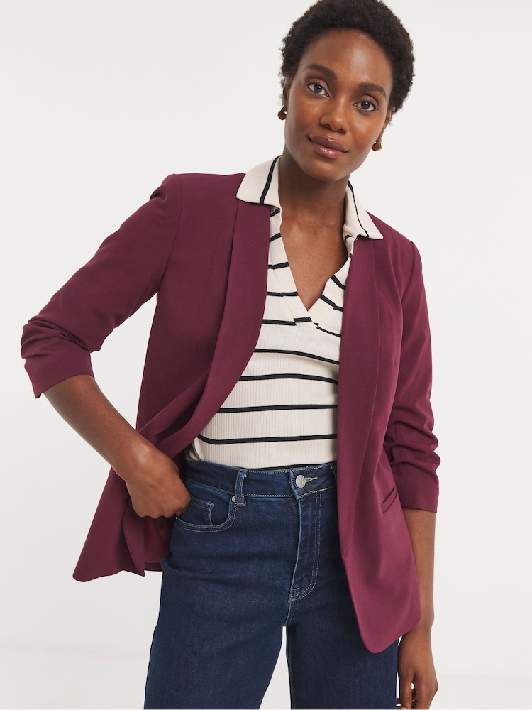 JD Williams Red Ruched Sleeve Blazer - Image 1 of 5 JD Williams Red Ruched Sleeve Blazer - Image 1 of 5