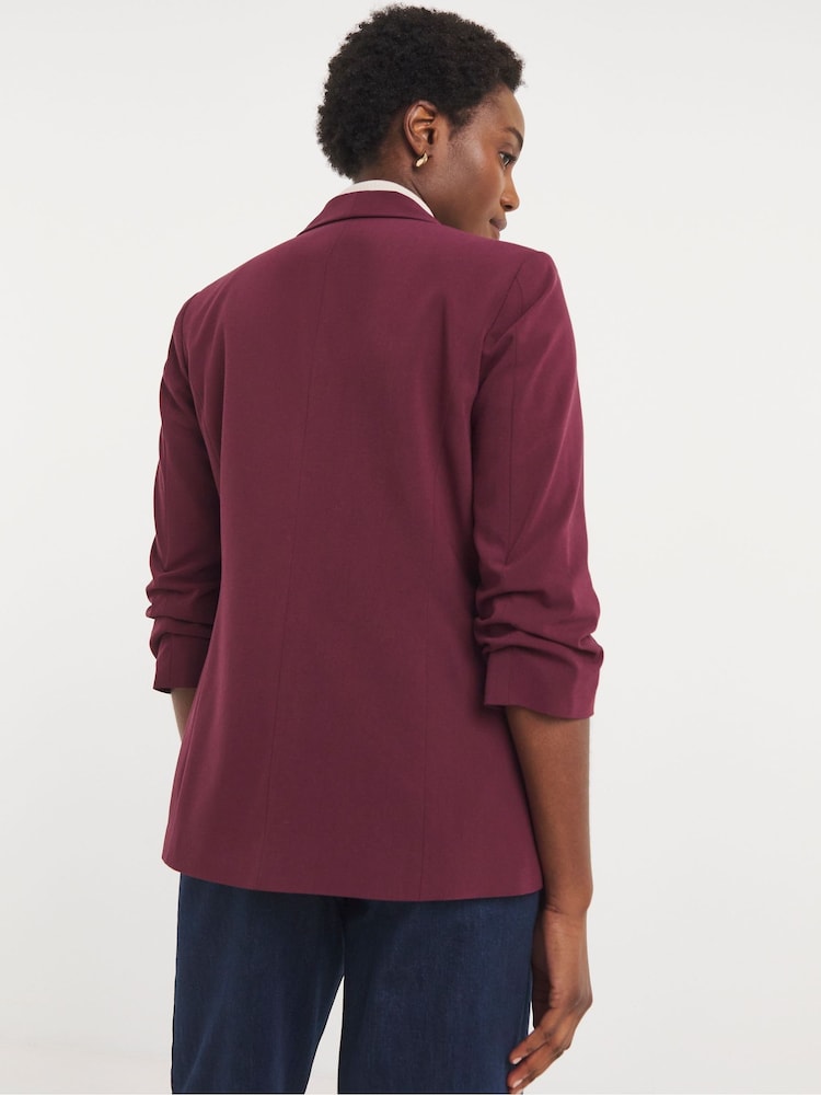 JD Williams Red Ruched Sleeve Blazer - Image 2 of 5 JD Williams Red Ruched Sleeve Blazer - Image 2 of 5
