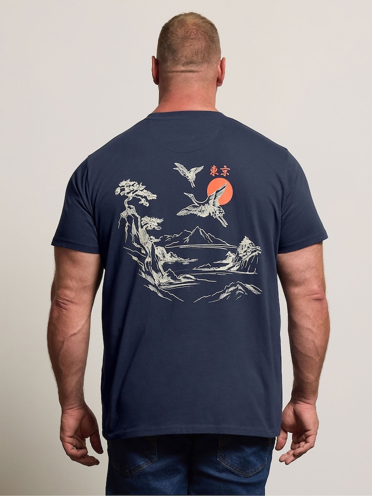 BadRhino Big & Tall Blue Japanese Landscape Print T-Shirt - Image 2 of 7