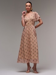 Vestido longo de chiffon com mangas de anjo e camadas Jolie Moi - Imagem 4 de 6