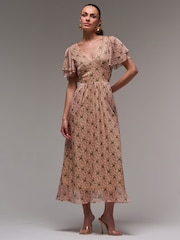 Vestido longo de chiffon com mangas de anjo e camadas Jolie Moi - Imagem 5 de 6