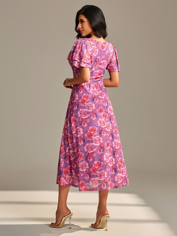 Vestido longo de malha com mangas esvoaçantes Jolie Moi - Imagem 2 de 6