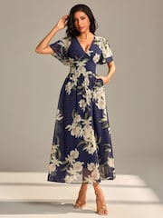 Jolie Moi Blue Layered Angel Sleeve Chiffon Maxi Dress - Image 1 of 6