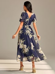 Jolie Moi Blue Layered Angel Sleeve Chiffon Maxi Dress - Image 2 of 6