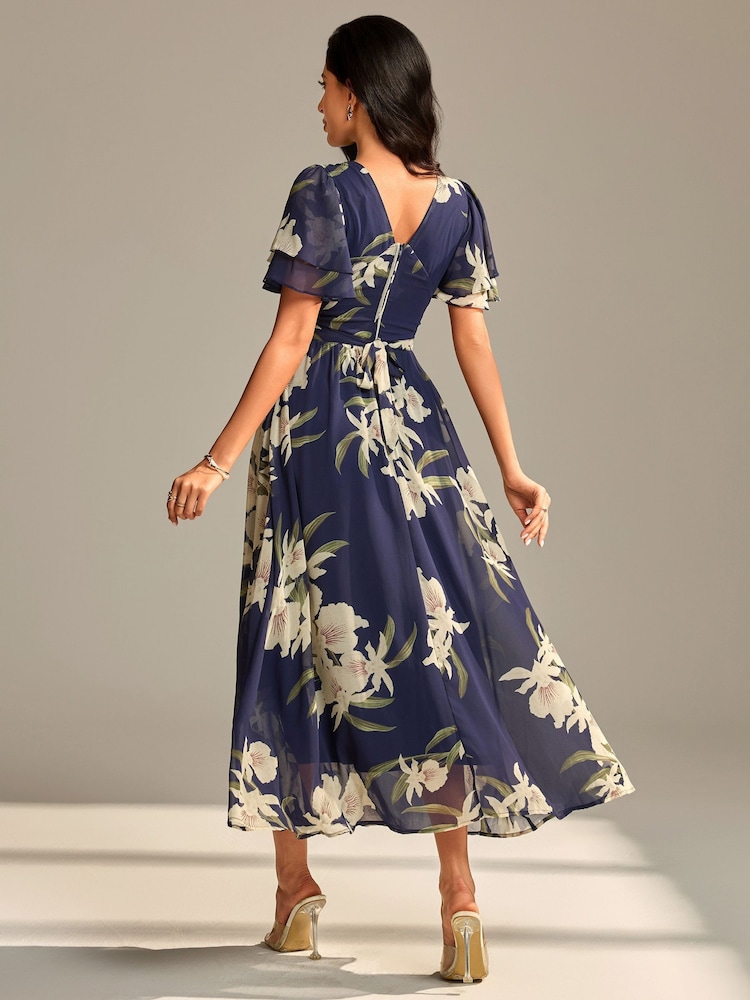Jolie Moi Blue Layered Angel Sleeve Chiffon Maxi Dress - Image 2 of 6
