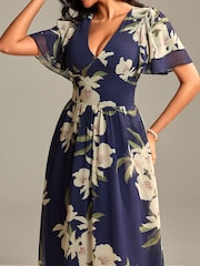 Jolie Moi Blue Layered Angel Sleeve Chiffon Maxi Dress - Image 3 of 6