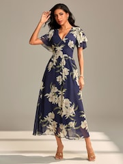 Jolie Moi Blue Layered Angel Sleeve Chiffon Maxi Dress - Image 5 of 6