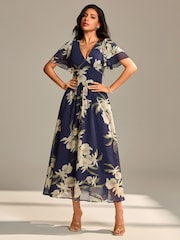Jolie Moi Blue Layered Angel Sleeve Chiffon Maxi Dress - Image 6 of 6