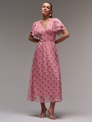 Jolie Moi Pink Layered Angel Sleeve Chiffon Maxi Dress - Image 1 of 6