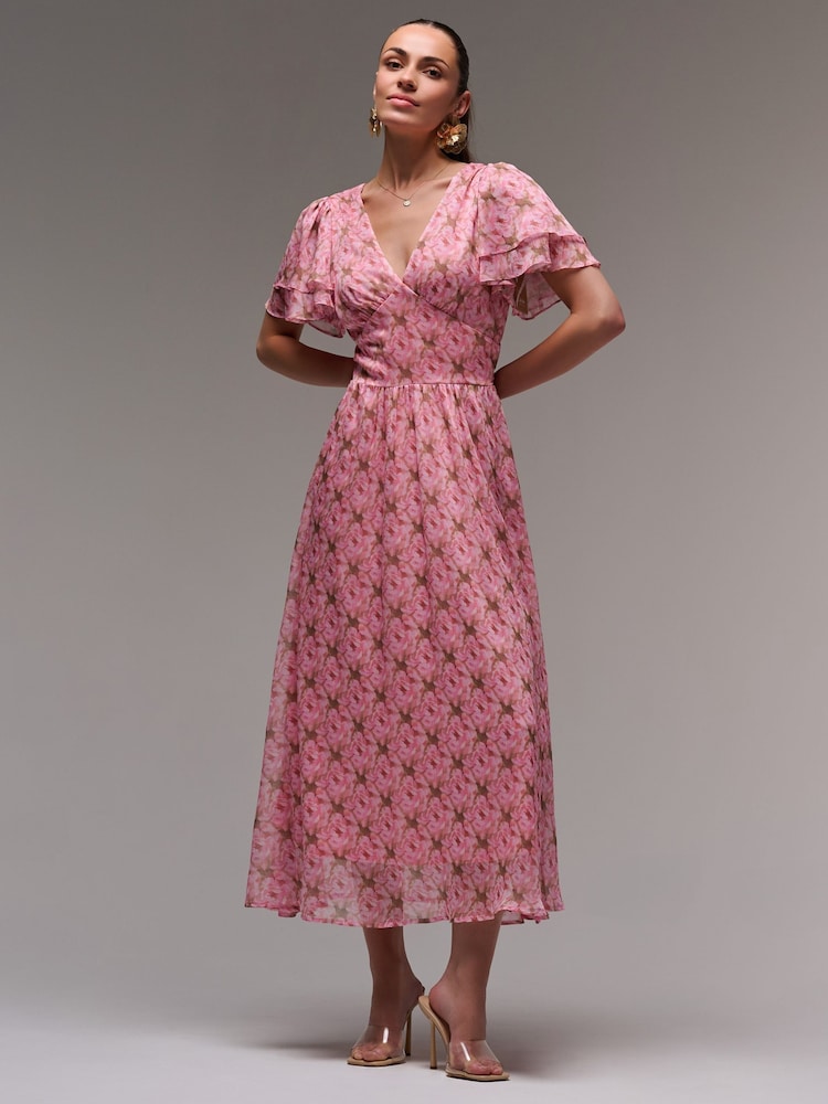 Jolie Moi Pink Layered Angel Sleeve Chiffon Maxi Dress - Image 1 of 6