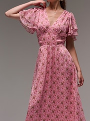 Jolie Moi Pink Layered Angel Sleeve Chiffon Maxi Dress - Image 3 of 6