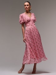 Jolie Moi Pink Layered Angel Sleeve Chiffon Maxi Dress - Image 4 of 6
