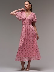 Jolie Moi Pink Layered Angel Sleeve Chiffon Maxi Dress - Image 6 of 6