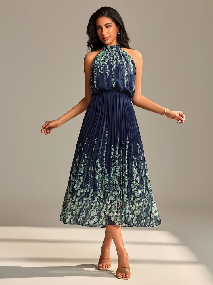 Jolie Moi Mirrored Chiffon Pleated Maxi Dress - Bild 1 von 6
