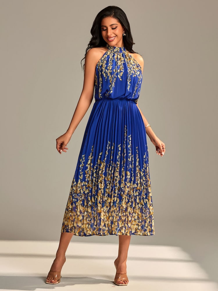 Maxi dress plissado de chiffon espelhado Jolie Moi - Imagem 1 de 6
