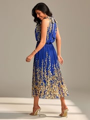 Maxi dress plissado de chiffon espelhado Jolie Moi - Imagem 2 de 6