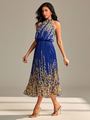 Maxi dress plissado de chiffon espelhado Jolie Moi - Imagem 5 de 6