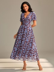 Jolie Moi Brown Layered Angel Sleeve Chiffon Maxi Dress - Image 1 of 6