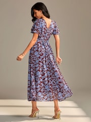 Jolie Moi Brown Layered Angel Sleeve Chiffon Maxi Dress - Image 2 of 6