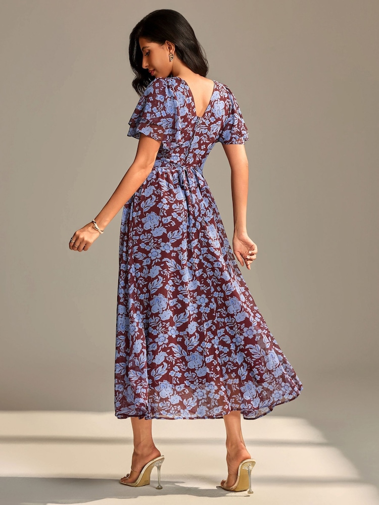 Jolie Moi Brown Layered Angel Sleeve Chiffon Maxi Dress - Image 2 of 6