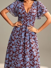 Jolie Moi Brown Layered Angel Sleeve Chiffon Maxi Dress - Image 3 of 6