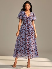 Jolie Moi Brown Layered Angel Sleeve Chiffon Maxi Dress - Image 6 of 6